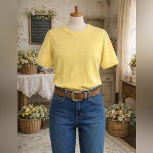 Ralph Lauren Polo Cashmere, Pastel Yellow Short Sleeve Cashmere Sweater